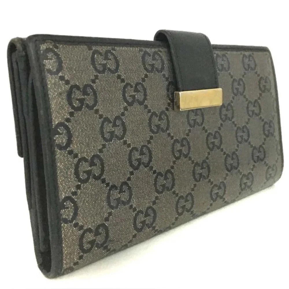 Authentic GUCCI GG Crystal Coated Leather Long Bifold Wallet Navy blue
